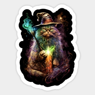 Portrait of a Wizard Cat Painting Sticker